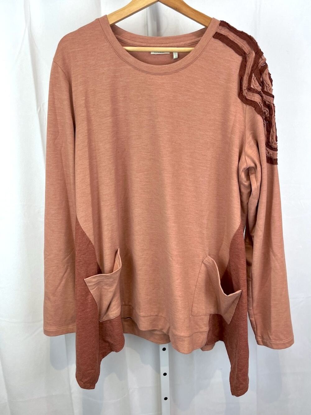 LOGO Lounge Lori Goldstein Size L French Terry Knit Top Ribbon Soutache A283002